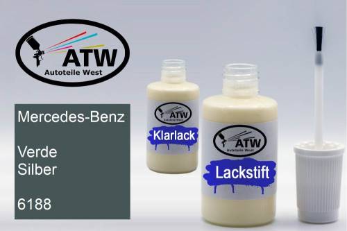 Mercedes-Benz, Verde Silber, 6188: 20ml Lackstift + 20ml Klarlack - Set, von ATW Autoteile West.